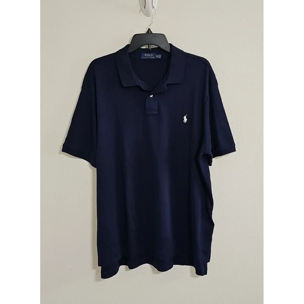 Polo Ralph Lauren Polo Shirt Navy Blue Light Blue Pony Short Sleeve Mens XXL